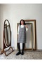 Short Black Thin Striped Cotton Plaid Square Collar Loose Gilet Dress - 3