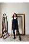 Short Black Loose Fit Cashmere Square Neck Vest Dress - 2