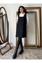 Short Black Loose Fit Cashmere Square Neck Vest Dress