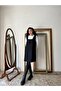 Short Black Loose Fit Cashmere Square Neck Vest Dress - 4