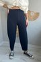 Navy Blue Lycra Women's Balloon Trousers - Elastic Waist and Clamp Detail