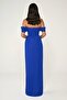 Long Crepe Evening Dress - Off-Shoulder and Side Slit Detail - 3