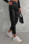 Leather Trousers with Carottain Belt-Black - 4