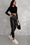 Leather Trousers with Carottain Belt-Black - 7