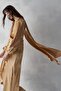 Satin Front Flared Khaki Long Evening Dress - 6
