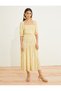 Floral Midi Length Dress Viscose Square Neck Short Balloon Sleeves - 3