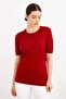 Women's Cherry Stretch Fabric Short-Sleeved Crew Neck Plain Blouse