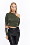 Women's Khaki Shoulder Detailed Crop Blouse - 3