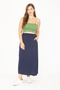 Women's Large Size Navy Blue Elastic Waist Skirt with Side Pockets 65N36806 - 3