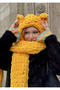Hooded Beanie, Scarf, Beanie Puffy Hand-Knitted (Designed in One Size and Can Be Customized)