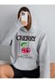 Women's Gray Cheery Nice Day Printed 3 Thread Hooded Hoodie Sweatshirt - 6