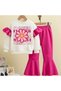 Girls' Top and Bottom Set Fuchsia Flower 100% Cotton