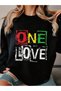 Women's Black One Love Printed Crew Neck Oversize Sweatshirt