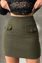 Women's Black Button Detailed Side Zippered Skirt