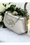 Silver Grey Lame Color Silver Crystal Stone Elegant Design Evening Dress Bag with Metal Handle - 4