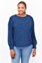 Women Round Neck Long Sleeve Allover Print Top, Blue Combo