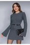 Lushigo Women's Anthracite Crew Neck Flared Mini Ribbed Winter Knitwear Dress Lushigo12