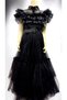 Girl's Collar Ruffle Detailed Belted Long Tulle Wednesday Evening Dress - 3