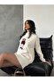Women's Ecru Oversize Teddy Bear Oversize Turtleneck Knitwear Sweater - 3