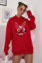 Cotton Red Butterfly Printed Oversized Hooded Sweatshirt - 3