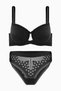 Crossed Elastic Detailed Lace Low-Cut Bra Panty Set - Padded - Fashion - 2510 - Black