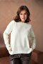 Women's Ecru Crew Neck Oversize Premium Knitwear Sweater - 2