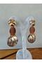 Beige Brown Velvet Beaded Design Earrings - 2