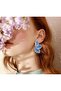 Blue Enameled Leaf Earrings - 2