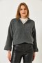 Women's Anthracite Self-Sleeved Knitwear Sweater 231153 60261263 - 3