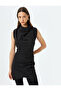 Upright Draped Neckline Draped Sleeveless Double Breasted Mini Dress