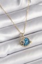 316L Steel Gold Color Chain Zircon Stone Detailed Blue Glitter Planet Model Star Detail Women's Necklace