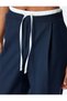 Double Waist Detailed Pocket Tie Waist Wide Leg Fabric Trousers - 5