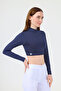 Turtleneck Striped Crop Body Navy Blue White - 2