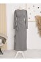 Asymmetrical Crepe Dress with Allerli Skirt on the Front - Gray