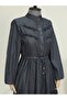 Half Buttoned Front Ruffled Piece Denim Dress - Anthracite - 3