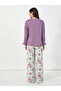 Slogan Print Ruffled Cuff Sleeves T-Shirt & Floral Pyjama Set - 4