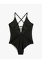 V-Neck Swimsuit, Thin Straps, Covered with Piping Detail - 7