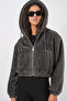 Hooded Plush Crop Anthracite Women's Jacket 5193
