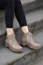(Astara) Genuine Leather Adjustable Lace Detailed Zippered Inside Orthopedic Ankle Boots Vizon Flotter - 5
