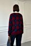 Claret Red-Navy Diamond Pattern Knitwear Sweater - 4