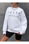 Women's White Positive Garden Printed Crew Neck Oversize Sweatshirt - 4