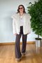 Special Design Plush Fur Soft Pocketed Warm Buttoned Ecru Stone Women's Lightweight Stylish Coat Jacket - 3
