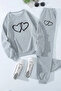 Women's Gray Heart Patterned Cotton Tracksuit Set - Oversize Crew Neck