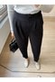 Women's Double Button Pleated Carrot Mold Full Lycra Casual Black Pants - 2