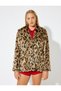Faux Fur Coat Oversized Leopard Pattern Shawl Collar Hooded Pocket Detail - 3