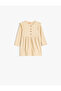 Ruffle Detail Long Sleeve A-Line Crew Neck Dress