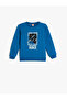 Sweatshirt Raised Cotton Long Sleeve Crew Neck Space Themed Printed