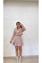 Women's Pink Chanel Fabric Short Jacket and Pleated Skirt Set - 4