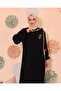 Elif Vav Embroidered Snap Fastener Robe Black - 7