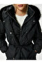 Extra Long Inflatable Coat with Faux Fur Detail, Hood, Belt and Wind Cover - 5